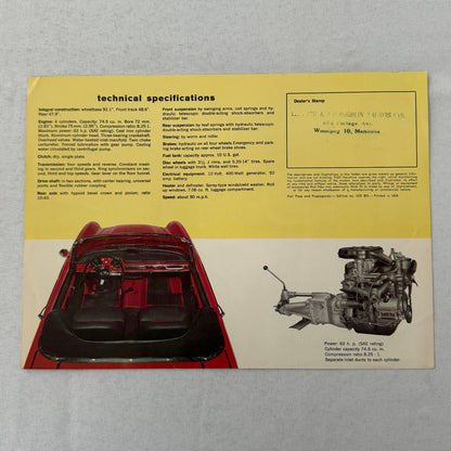Fiat 1200 Spider Roadster Car Sales Brochure Advertising Vintage