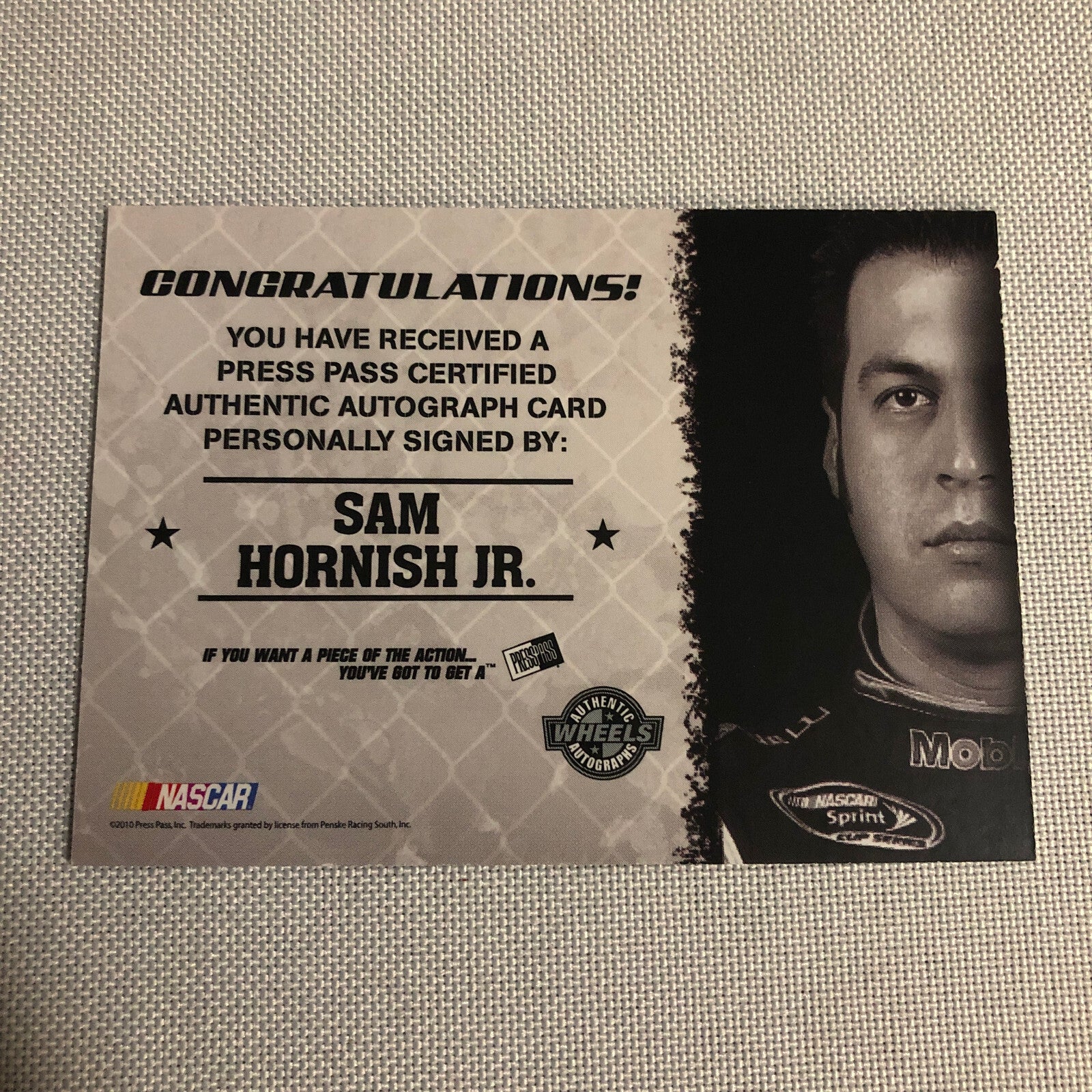 2010 Wheels Main Event Marks Sam Hornish Jr Auto Autograph Signed Card /50