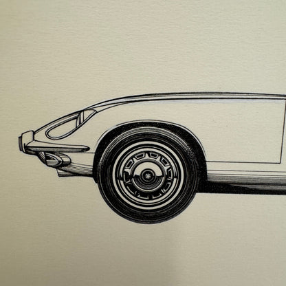 Jaguar E-Type Roadster Automobile Illustration Art Drawing Hand Drawn E Type