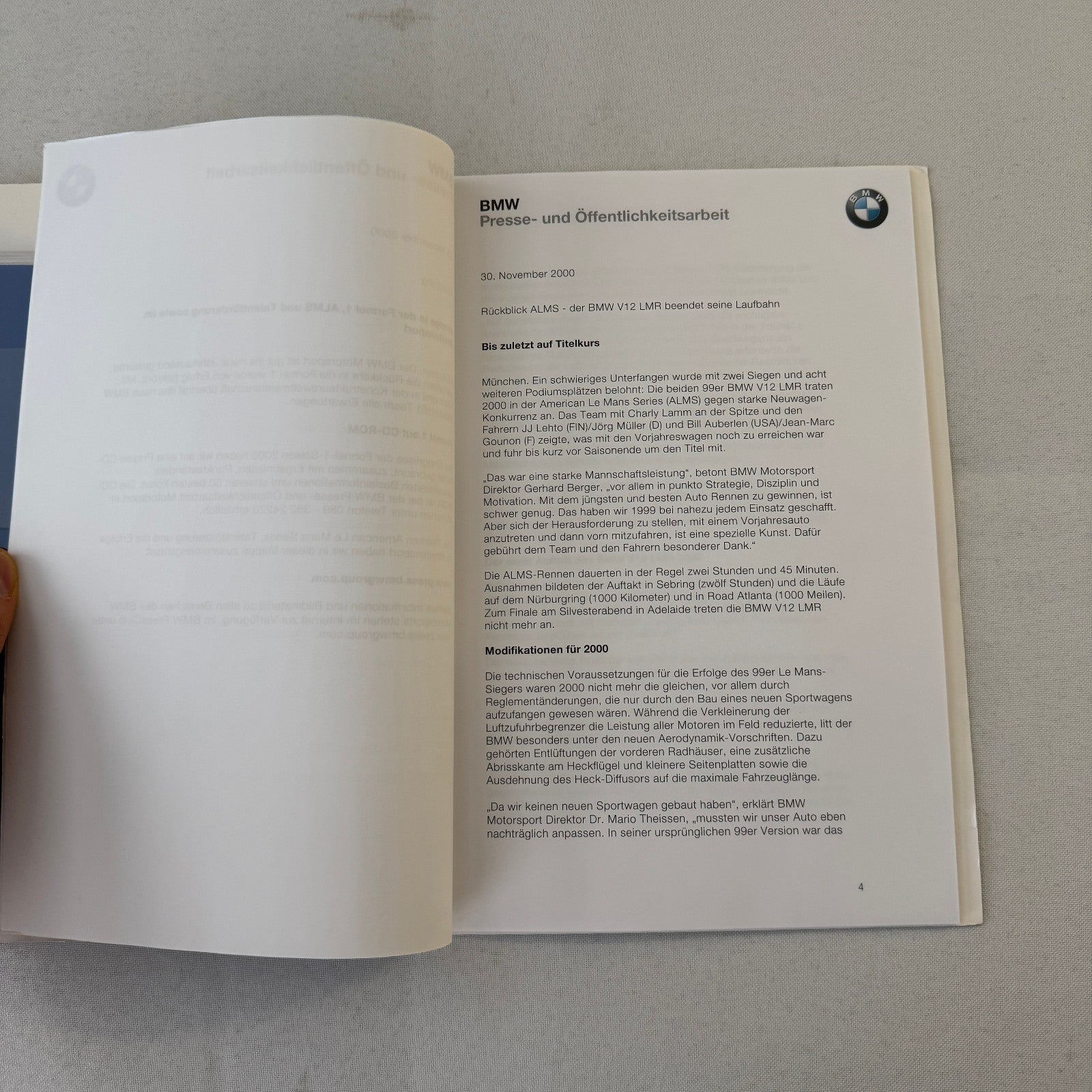2000 BMW Motorsports Press Kit LeMans ADAC DTC BMW M3 Racing Photos GERMAN