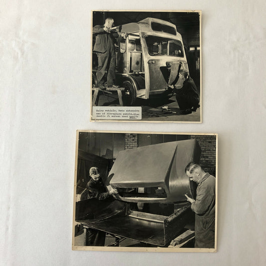 Vintage Milk Dairy Delivery Truck Factory Assembly Photo Photograph Lot of 2 