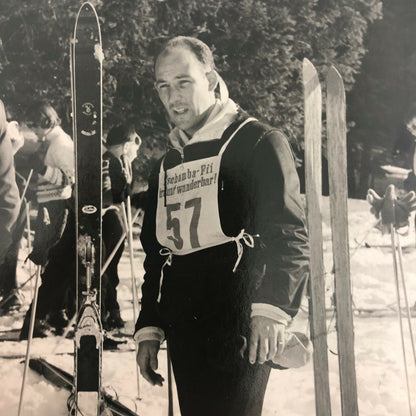 Vintage Photograph of Racing Driver Stirling Moss Skiing Ski Photo