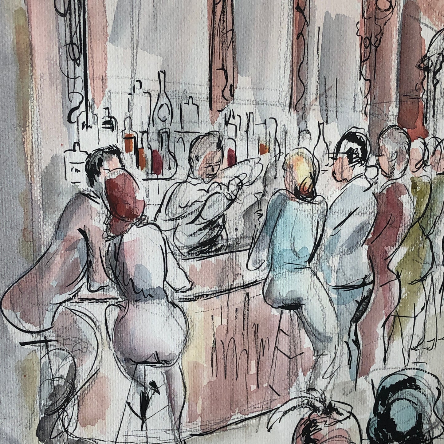 Vintage Painting Art Artwork Artist Arthur E Sudler Bar Scene People Men Women