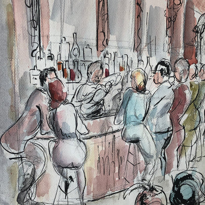 Vintage Painting Art Artwork Artist Arthur E Sudler Bar Scene People Men Women