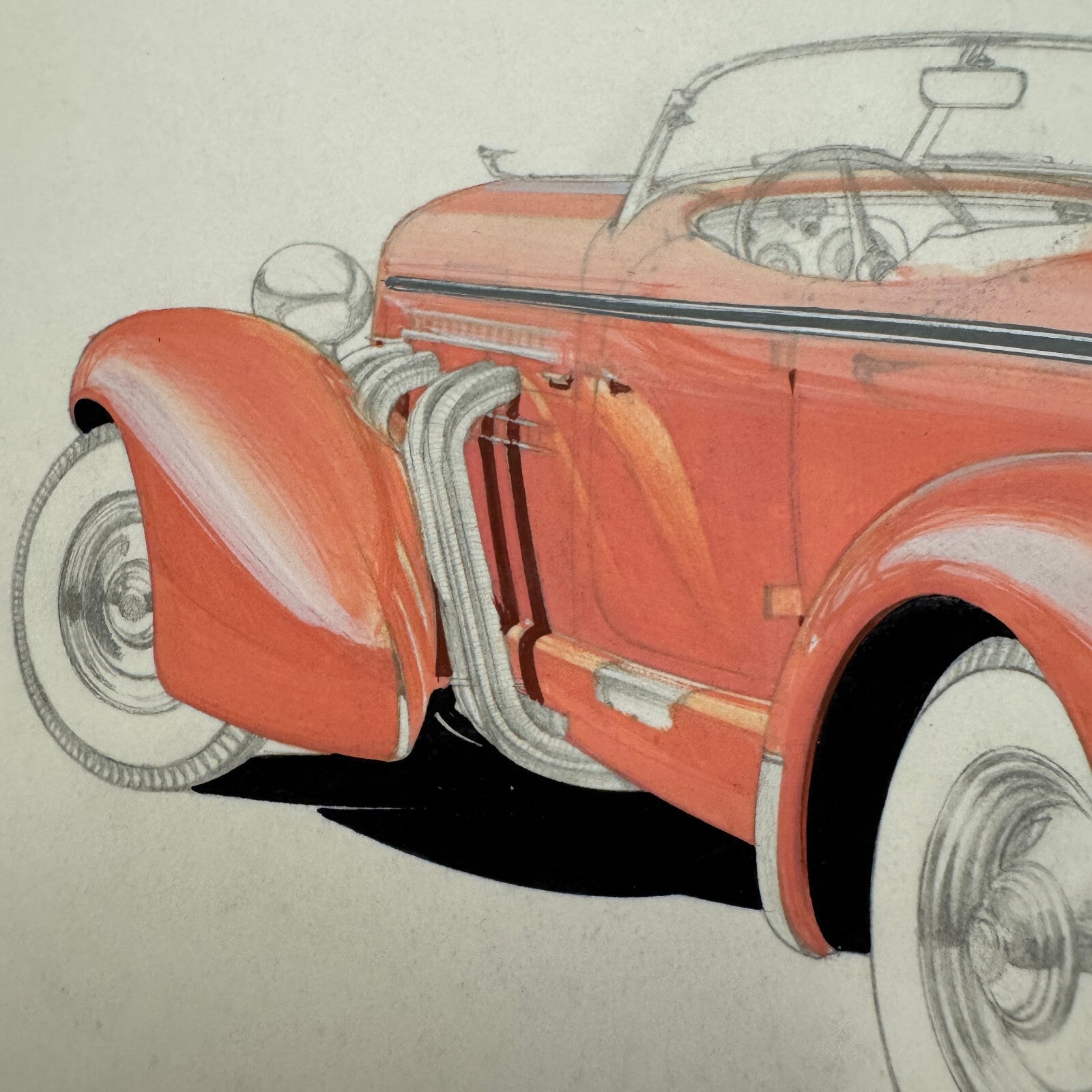 Auburn Boattail Speedster Car Automobile Illustration Art Drawing Hand Drawn