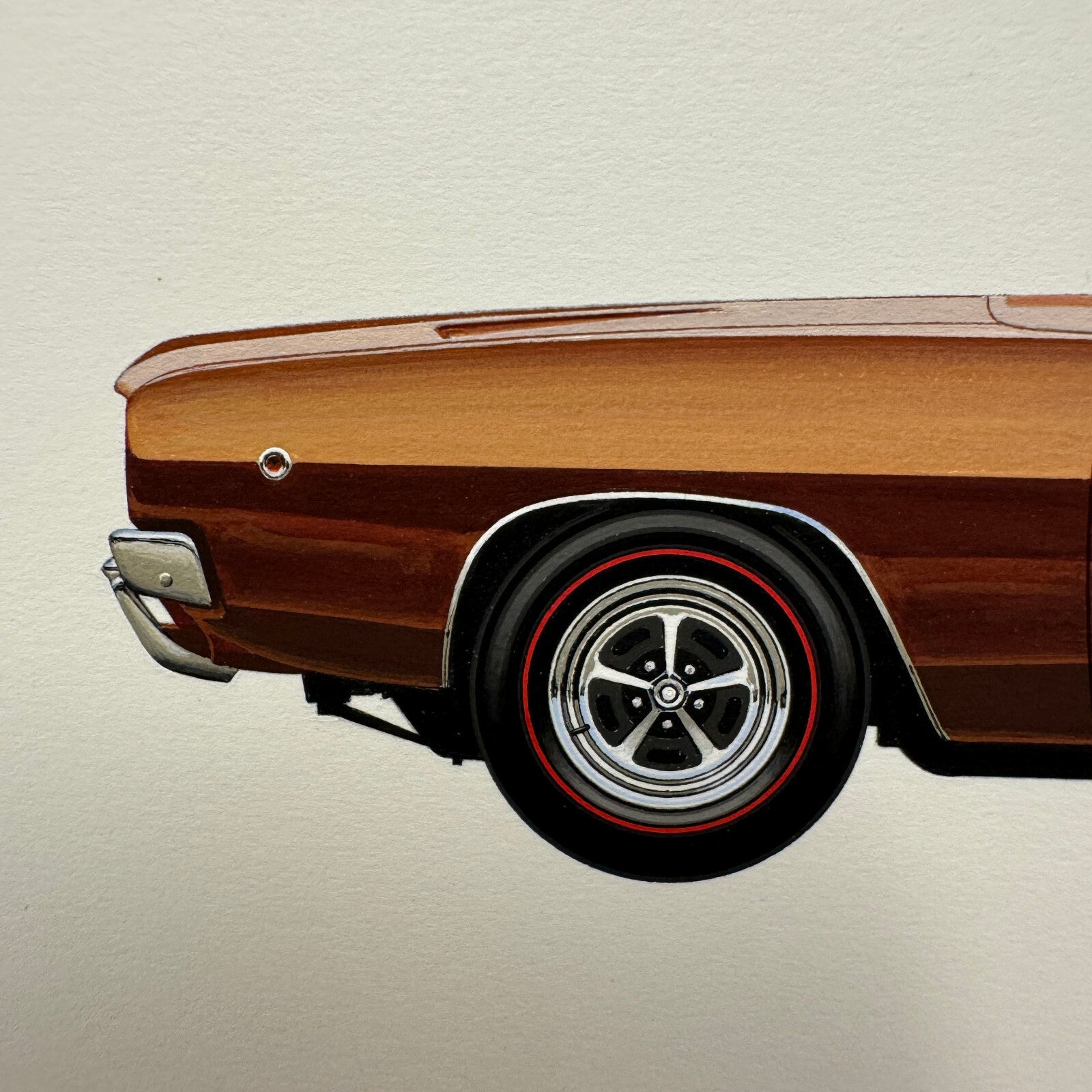 1968 Dodge Charger RT Muscle Car Automobile Illustration Art Drawing Hand Drawn