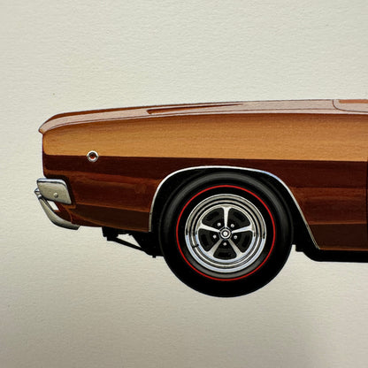 1968 Dodge Charger RT Muscle Car Automobile Illustration Art Drawing Hand Drawn