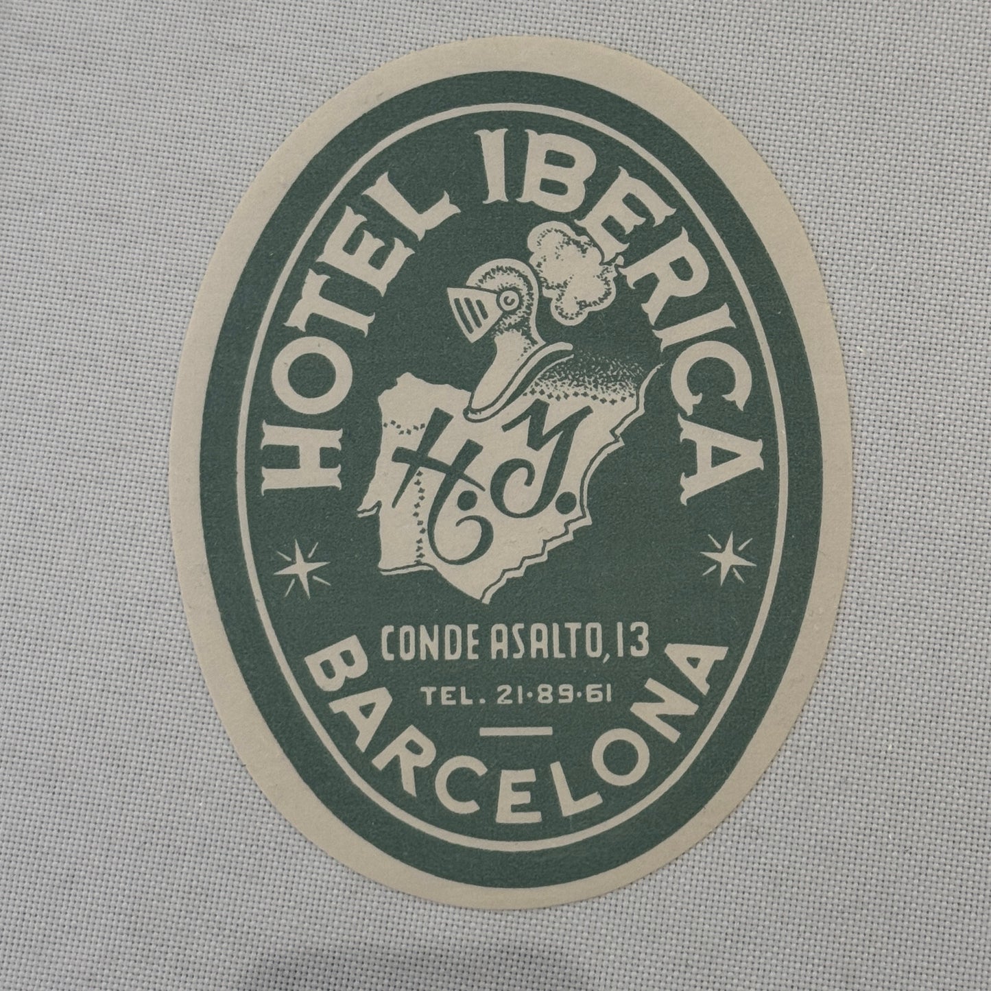 Vintage Hotel Travel Label Hotel Iberica Barcelona Spain Espana