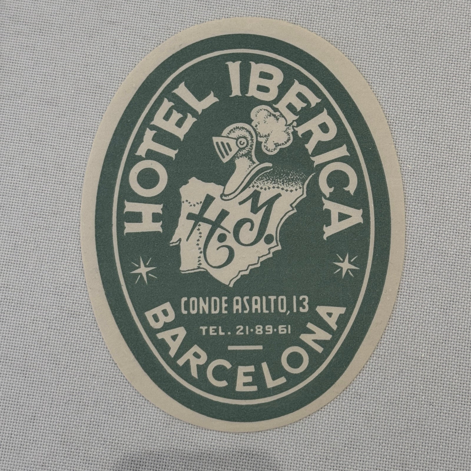 Vintage Hotel Travel Label Hotel Iberica Barcelona Spain Espana