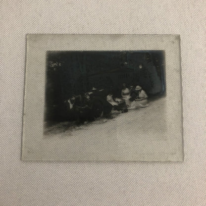 Antique Glass Plate Lantern Slide Photo Car Automobile People Picnic