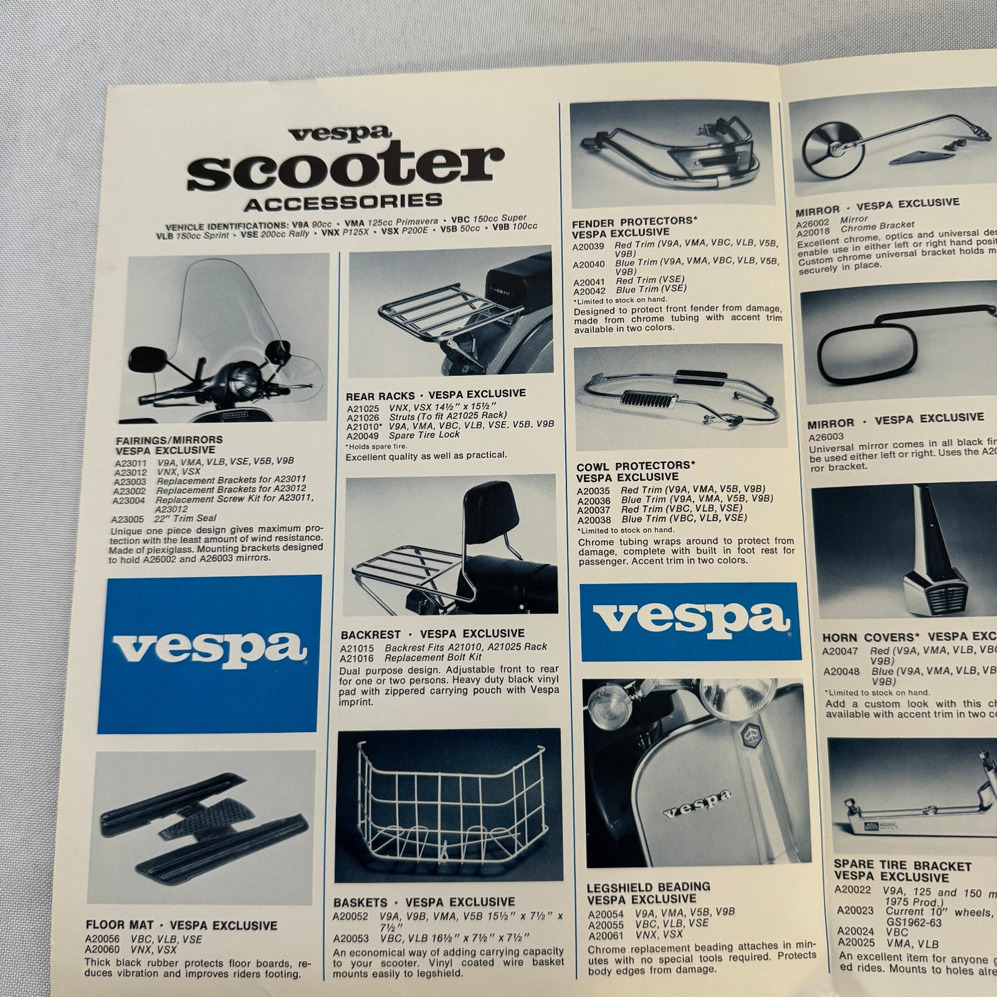 1980 Vespa Scooter and Moped ACCESSORIES Sales Brochure Catalog