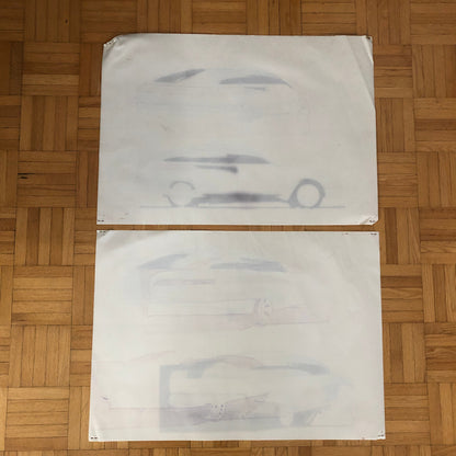 Car Styling Concept Illustration Art Drawing Sketch Vintage Lot 2x LANDUYT 1980