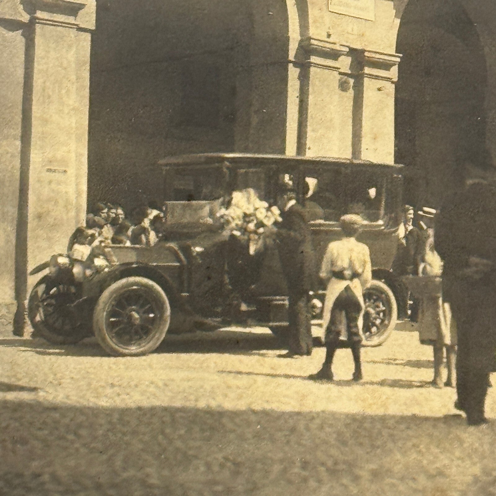 Vintage Photograph Photo People with Early Automobile Car