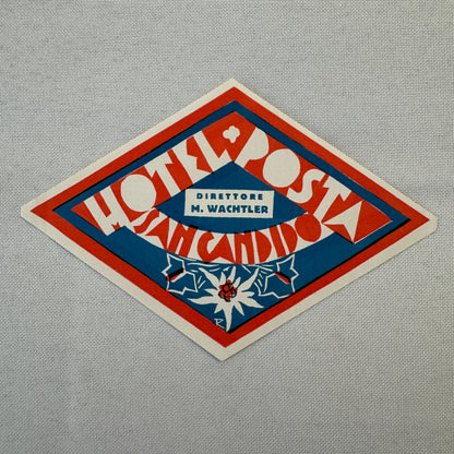 Vintage Travel Label Hotel Posta San Candidio Italy Italian