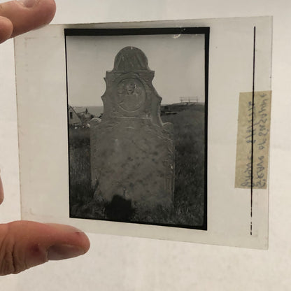 Antique Glass Plate Lantern Slide Photo 1776 Grave with Skull Skeleton Creepy