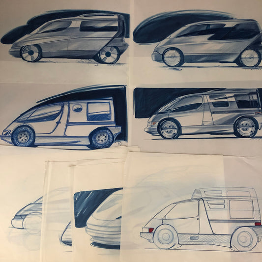 Car Styling Concept Illustration Art Drawing Sketch Vintage Lot 14x NOTTRODT Van