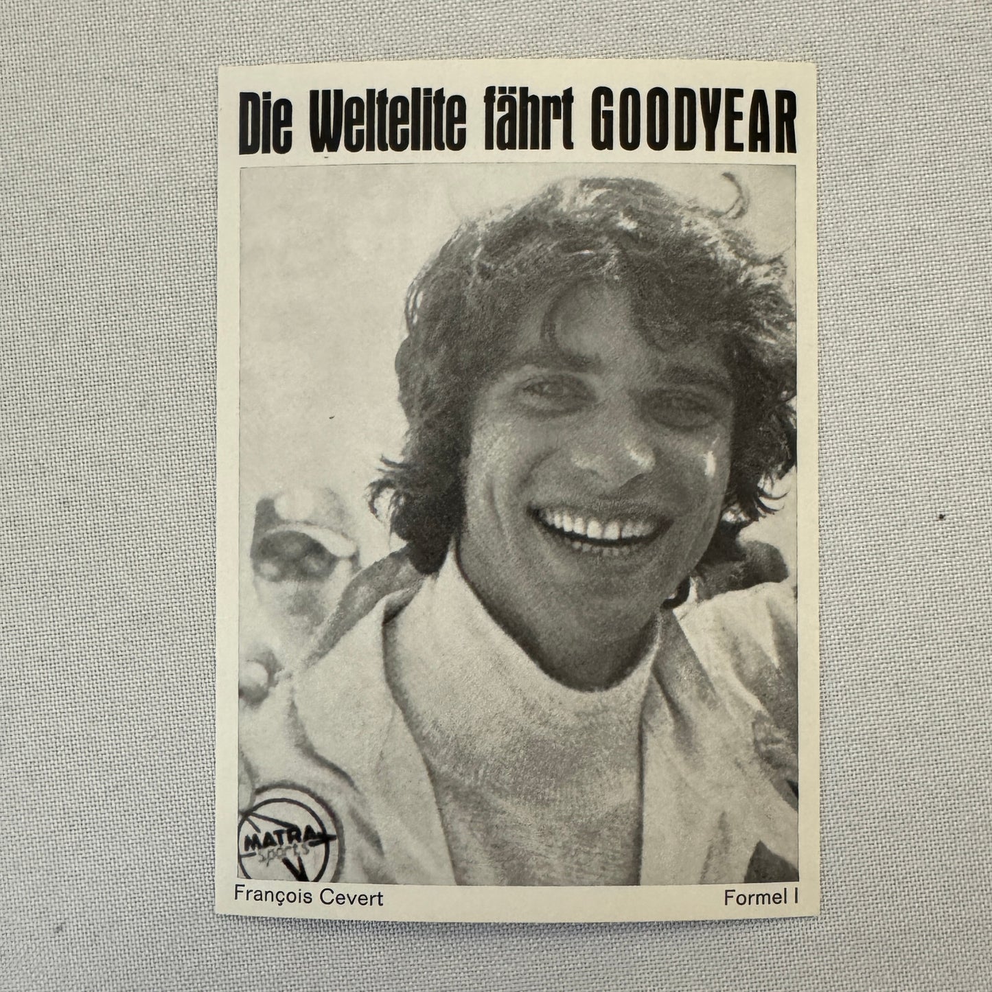 Francois Cevert Racing Driver Postcard Matra Goodyear Tire