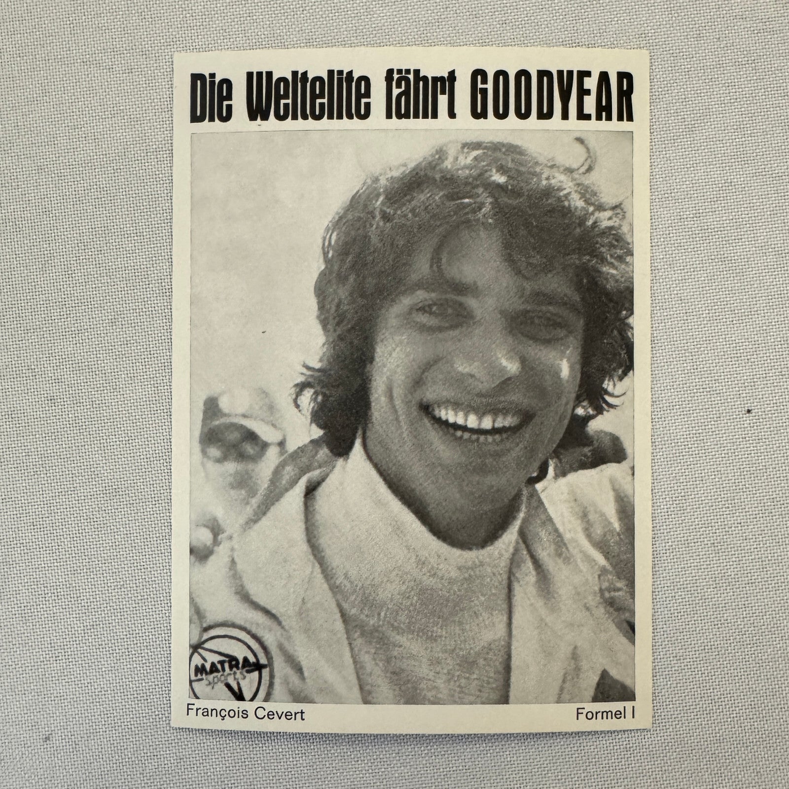 Francois Cevert Racing Driver Postcard Matra Goodyear Tire