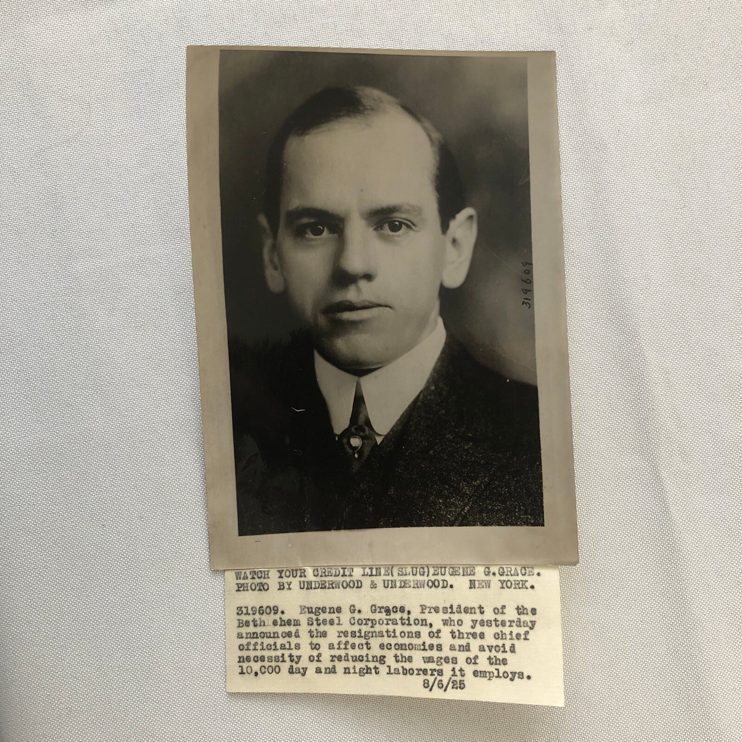 Press Photo Photograph Bethlehem Steel Company President Portrait Eugene G Grace
