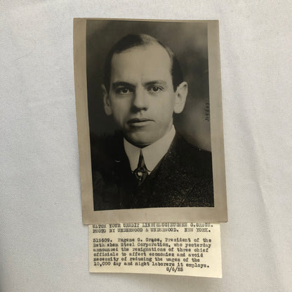 Press Photo Photograph Bethlehem Steel Company President Portrait Eugene G Grace