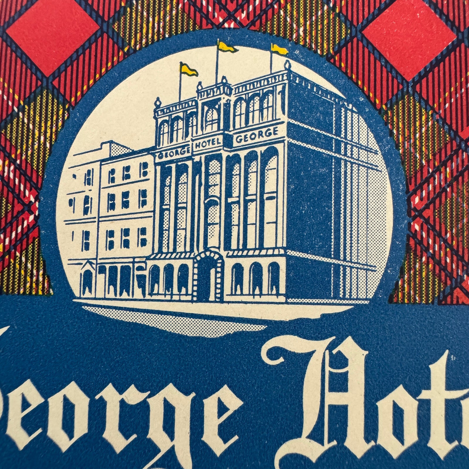 Vintage Travel Luggage Label The Geoge Hotel Edinburgh Scotland