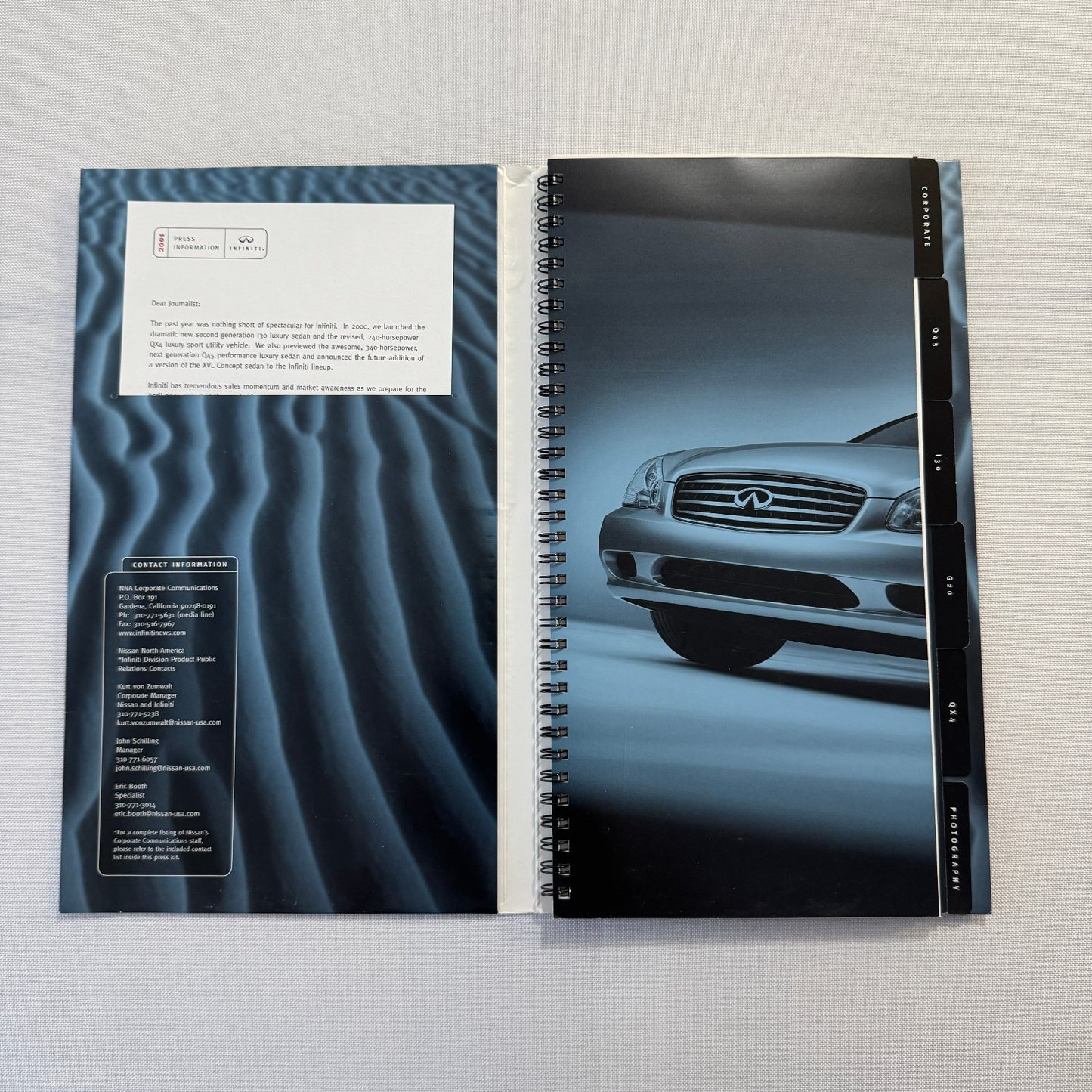 2001 Infiniti Car Press Kit Brochure Q45 I30 G20 QX4 Photo CD 35mm Slides