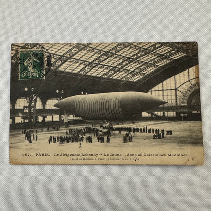 Vintage Zeppelin Airship Dirigible Postcard Post Card French Lebaudy Le Jaune