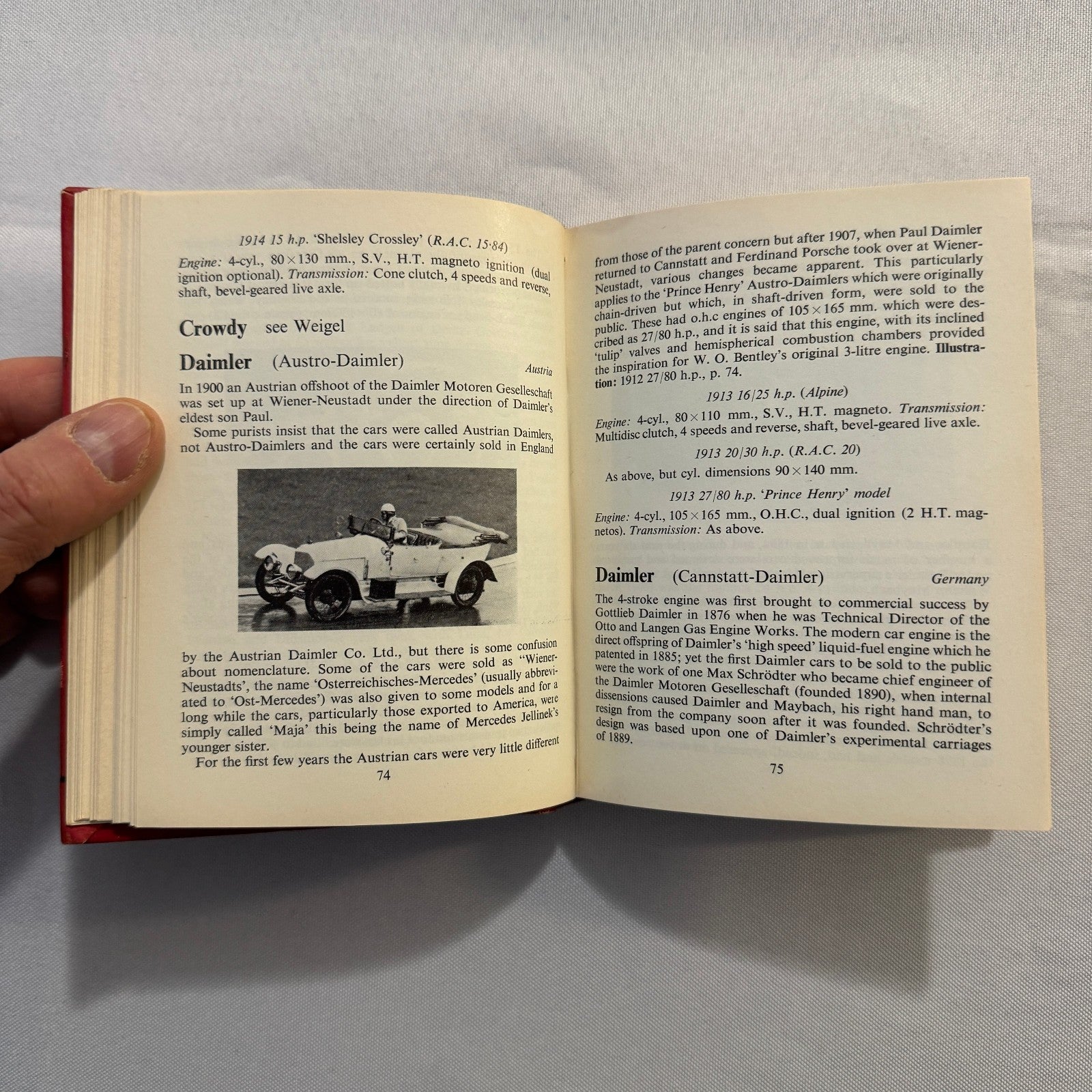 1963 Veteran Motorcar Pocketbook Book Vintage Bugatti Benz Rolls Royce and More