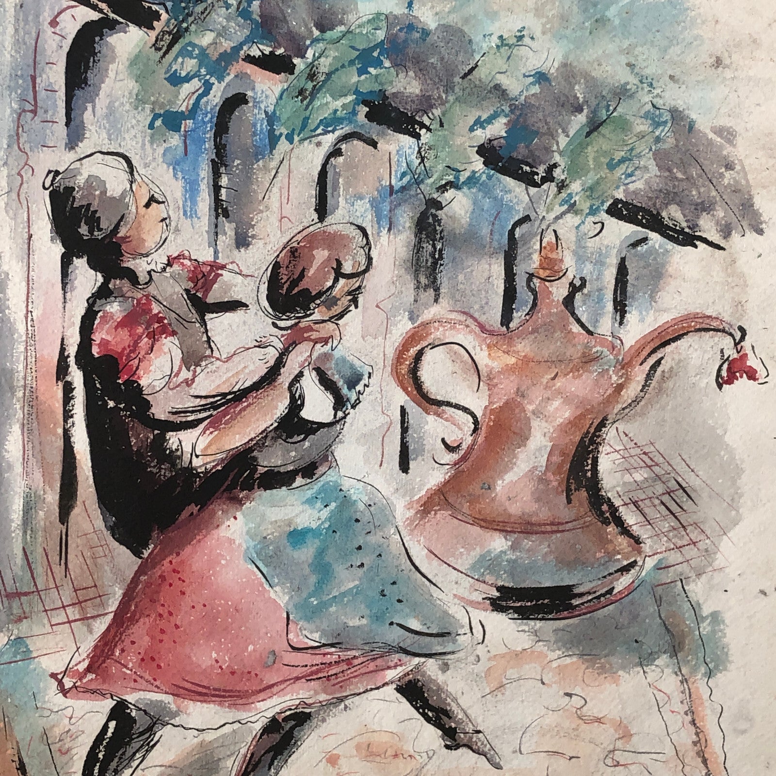 Vintage Painting Art Artwork Artist Arthur E Sudler Woman Teapot