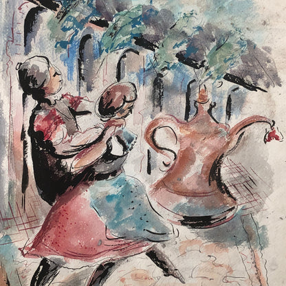 Vintage Painting Art Artwork Artist Arthur E Sudler Woman Teapot