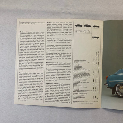 Vintage Saab Car Sales Brochure Catalog Sedan Station Wagon Monte Carlo 850