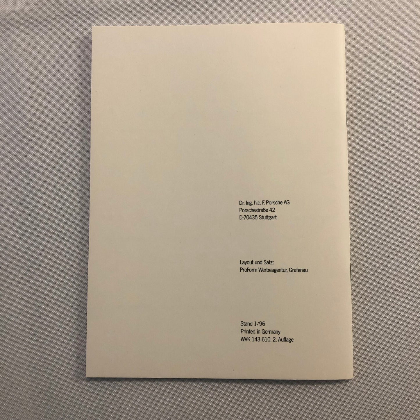 1996 Porsche Car Environmental Impact Sales Brochure Catalog GERMAN