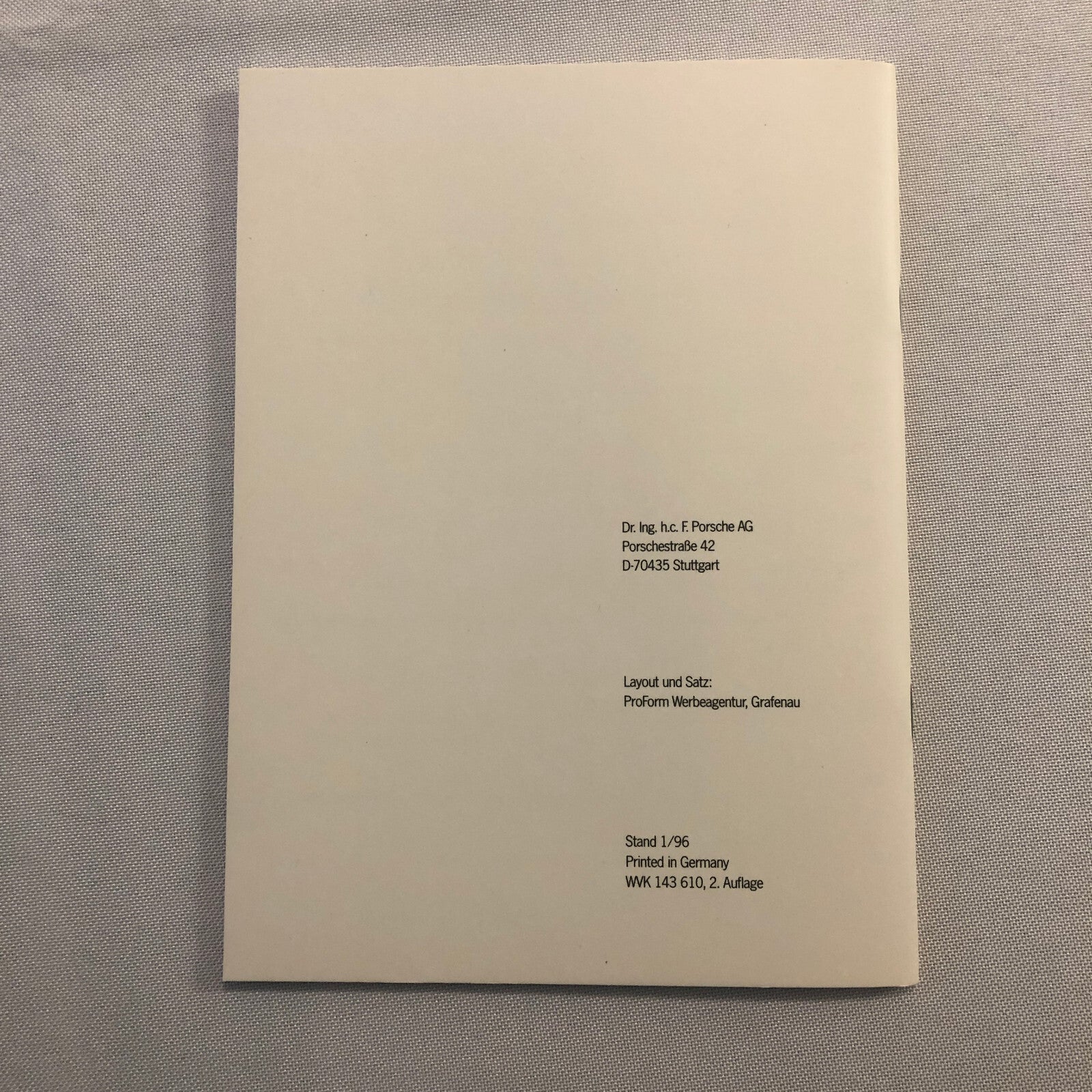 1996 Porsche Car Environmental Impact Sales Brochure Catalog GERMAN