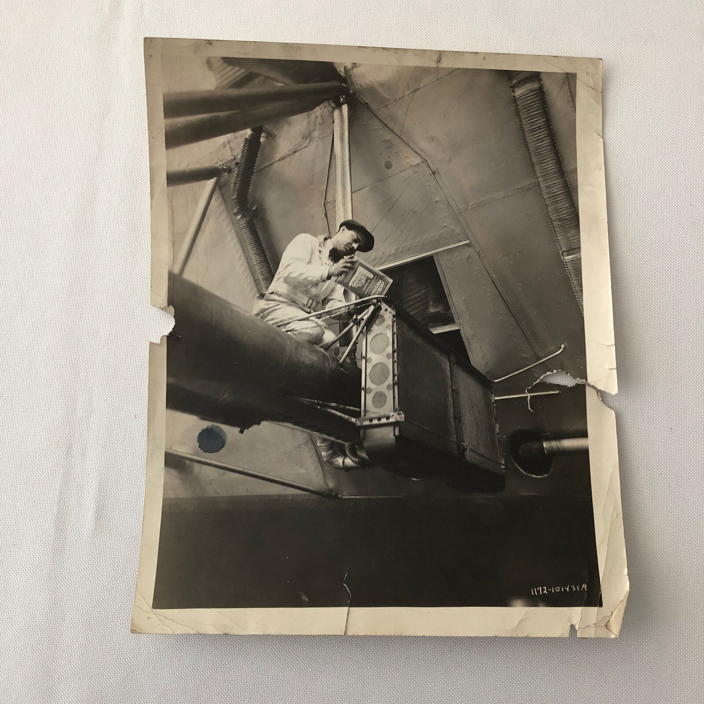 Photo Photograph Early Avaitor in Plane Refilling Antifreeze Aircraft