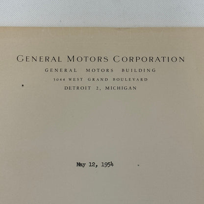 1954 General Motors Letter Letterhead Vintage Document Signed Public Relations