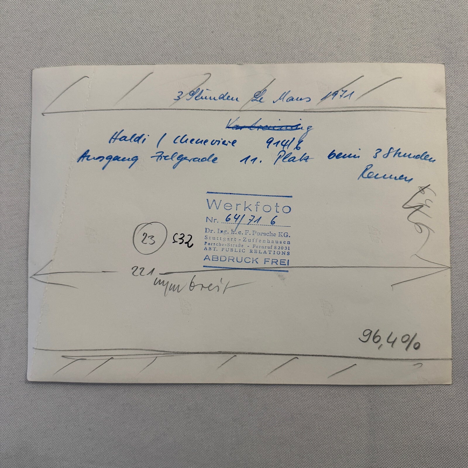 Vintage Porsche Racing Car Photo Photograph 1971 Le Mans Factory Werkfoto