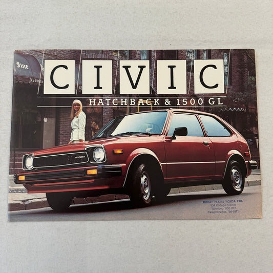 Honda Civic Hatchback and 1500 GL Car Sales Brochure Catalog Canadian 1979 1980