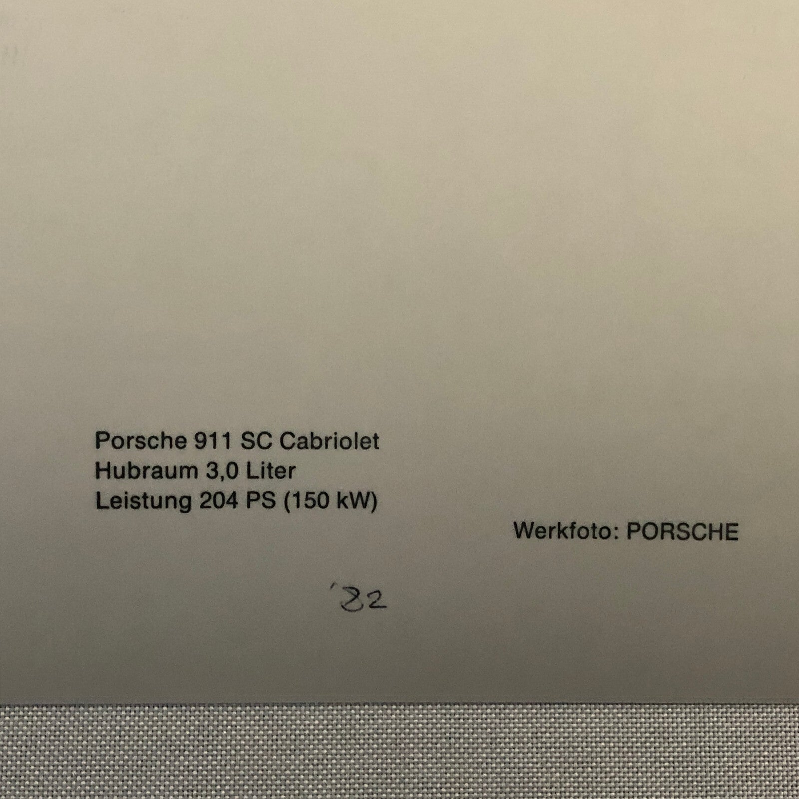 Vintage Porsche 911 SC Cabriolet Convertible Werkfoto Press Photo Photograph