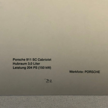 Vintage Porsche 911 SC Cabriolet Convertible Werkfoto Press Photo Photograph