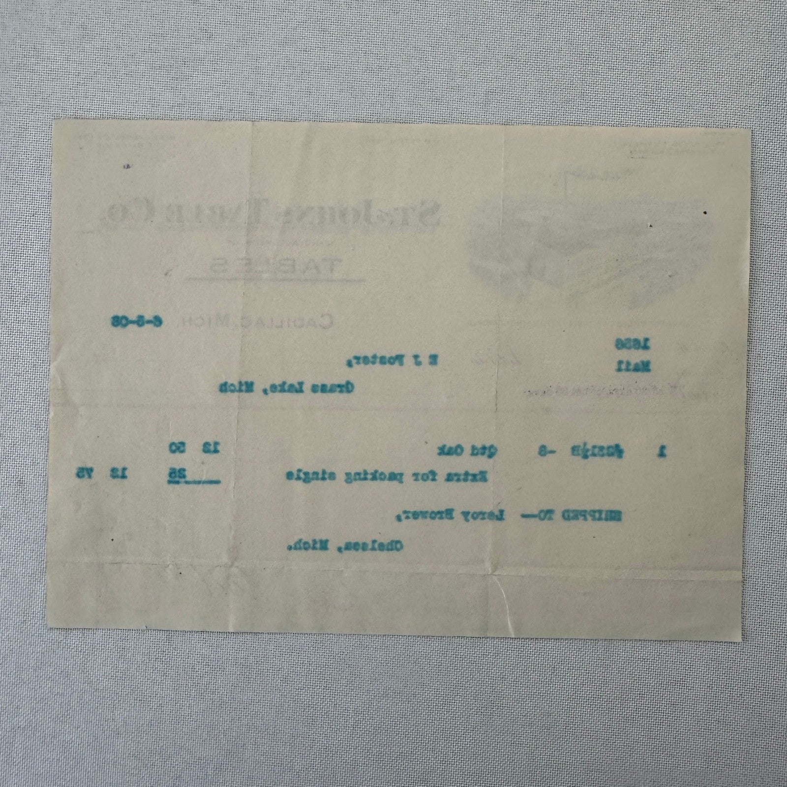 St Johns Table Company Cadillac Michigan 1908 Receipt Invoice Document Antique