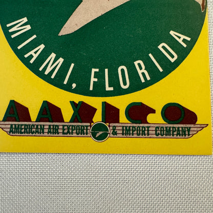 Vintage American Air Export Flamingo Fleet Aircraft Luggage Label Miami Florida