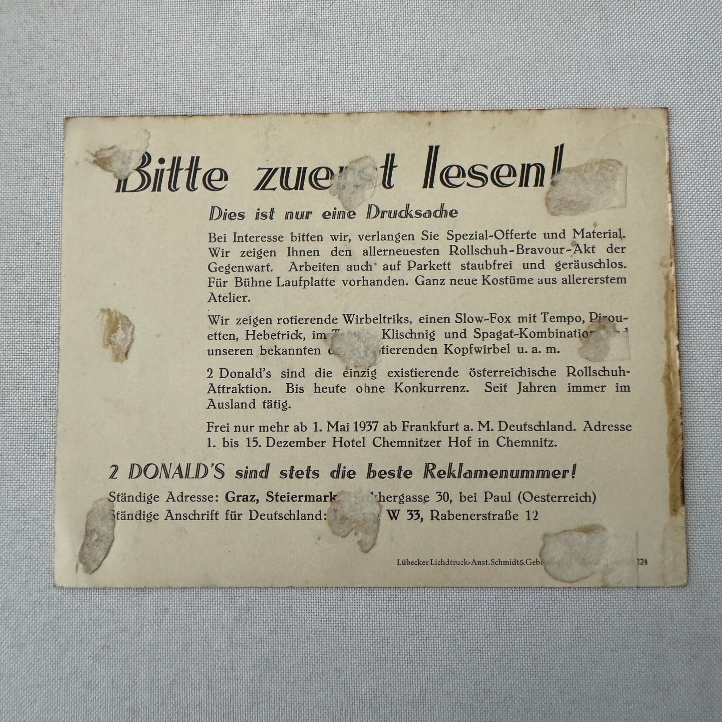 Vintage Circus Rollerskating Roller Skate Act Postcard Post Card 2 Donalds