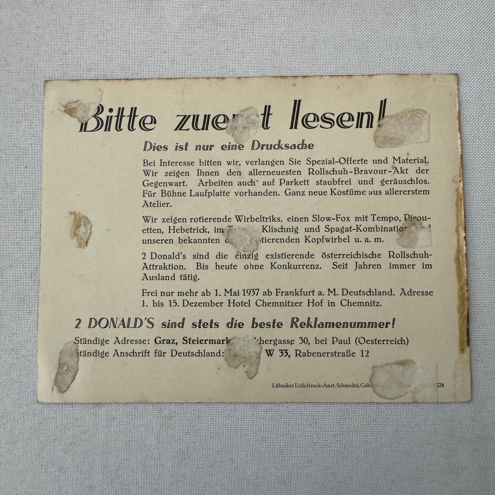 Vintage Circus Rollerskating Roller Skate Act Postcard Post Card 2 Donalds