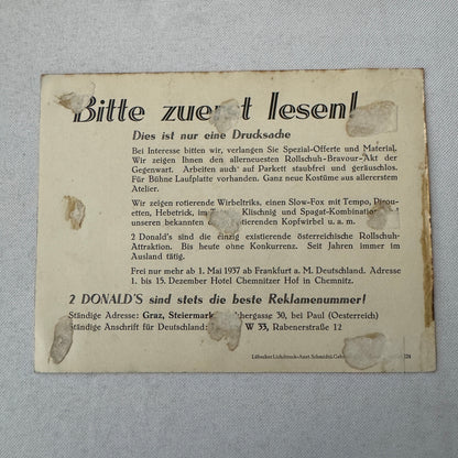 Vintage Circus Rollerskating Roller Skate Act Postcard Post Card 2 Donalds