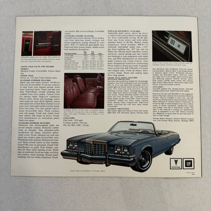 1974 Pontiac Grand Ville Car Sales Brochure Catalog Advertising