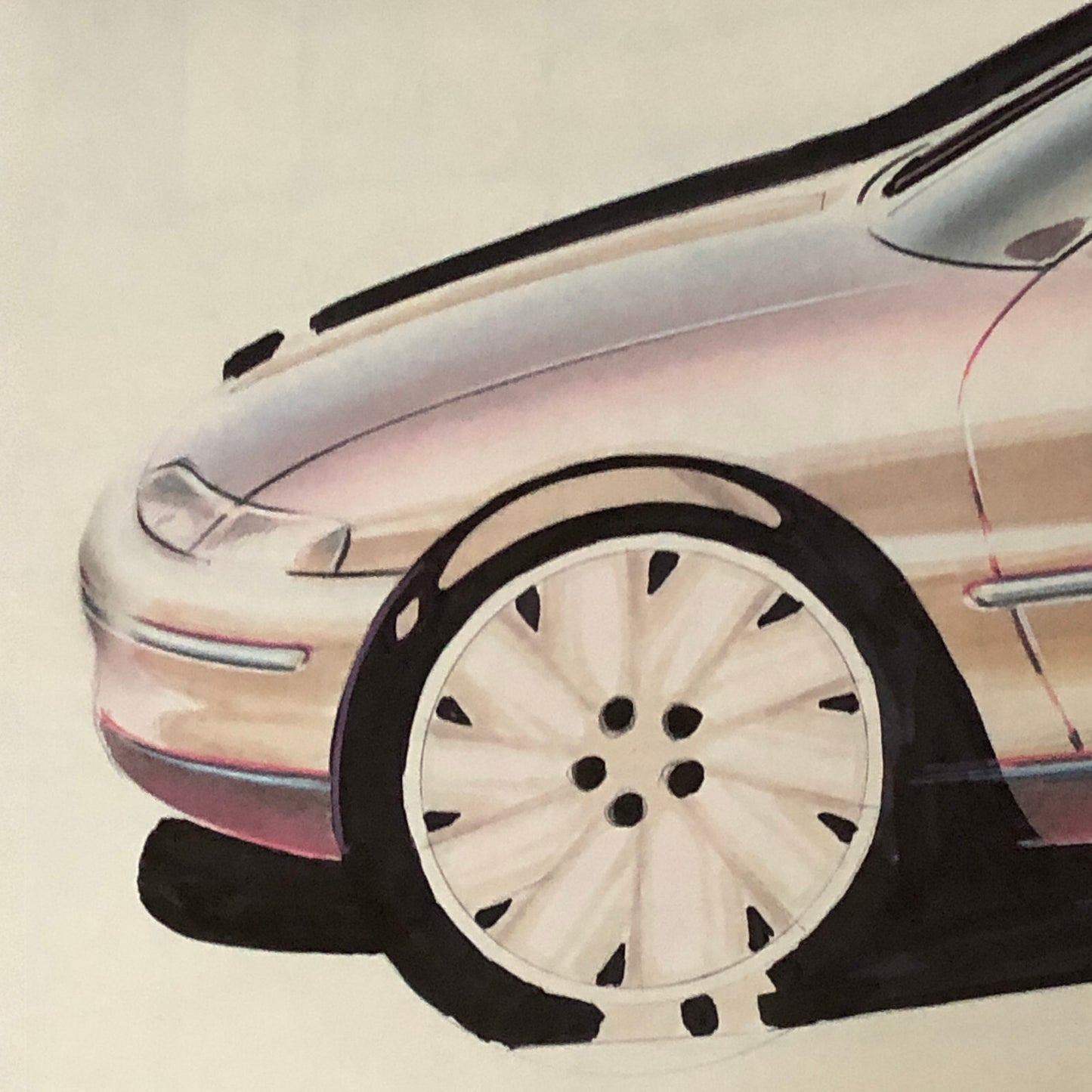 Car Styling Concept Illustration Art Drawing Sketch Vintage Lot of 2