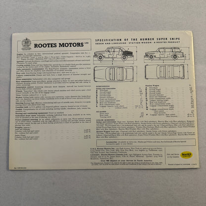 Humber Super Snipe Car Sales Brochure Catalog Advertising