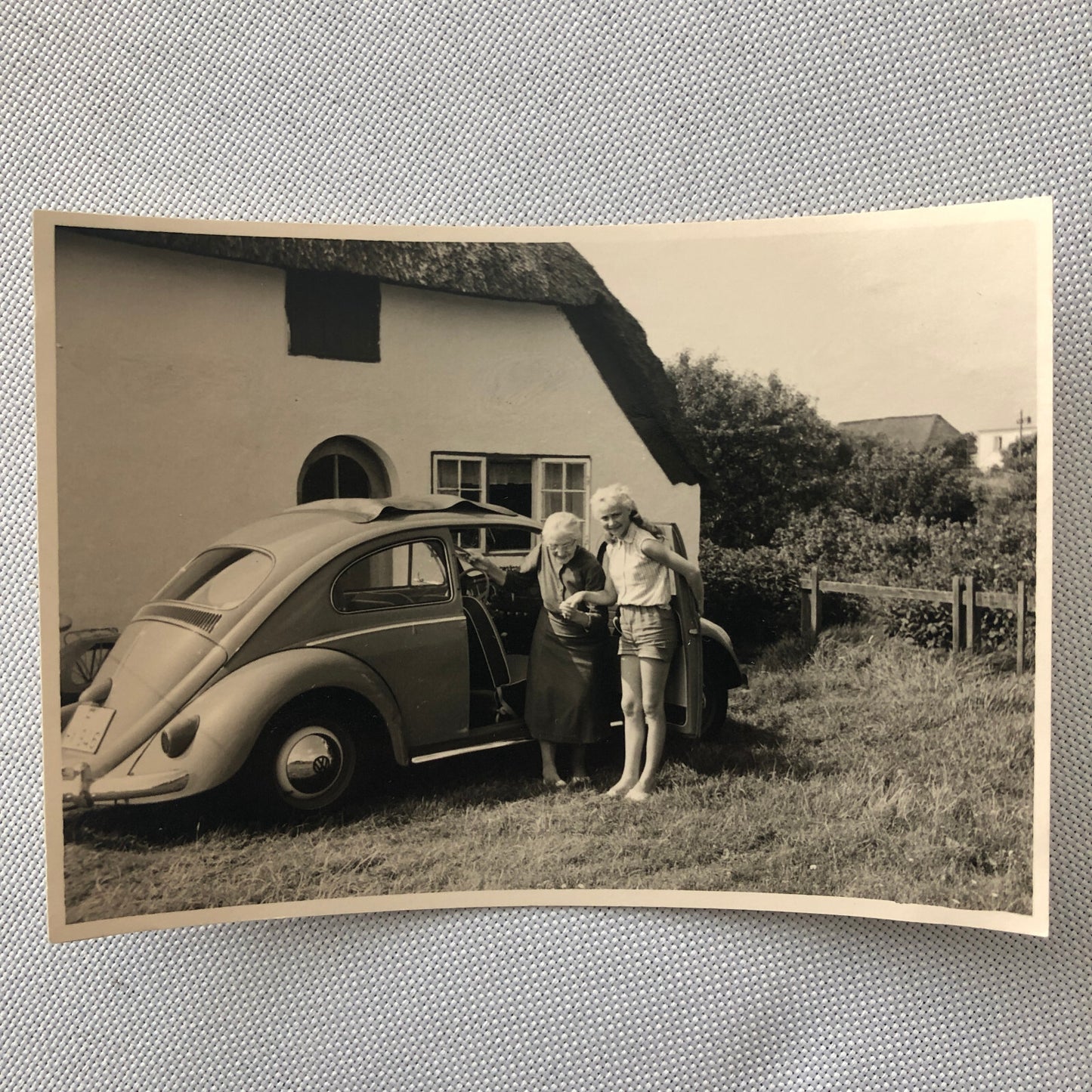 Vintage Photo Photograph Snapshot Women with VW Volkswagen Beetle Bug Car