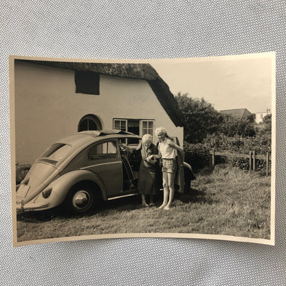 Vintage Photo Photograph Snapshot Women with VW Volkswagen Beetle Bug Car