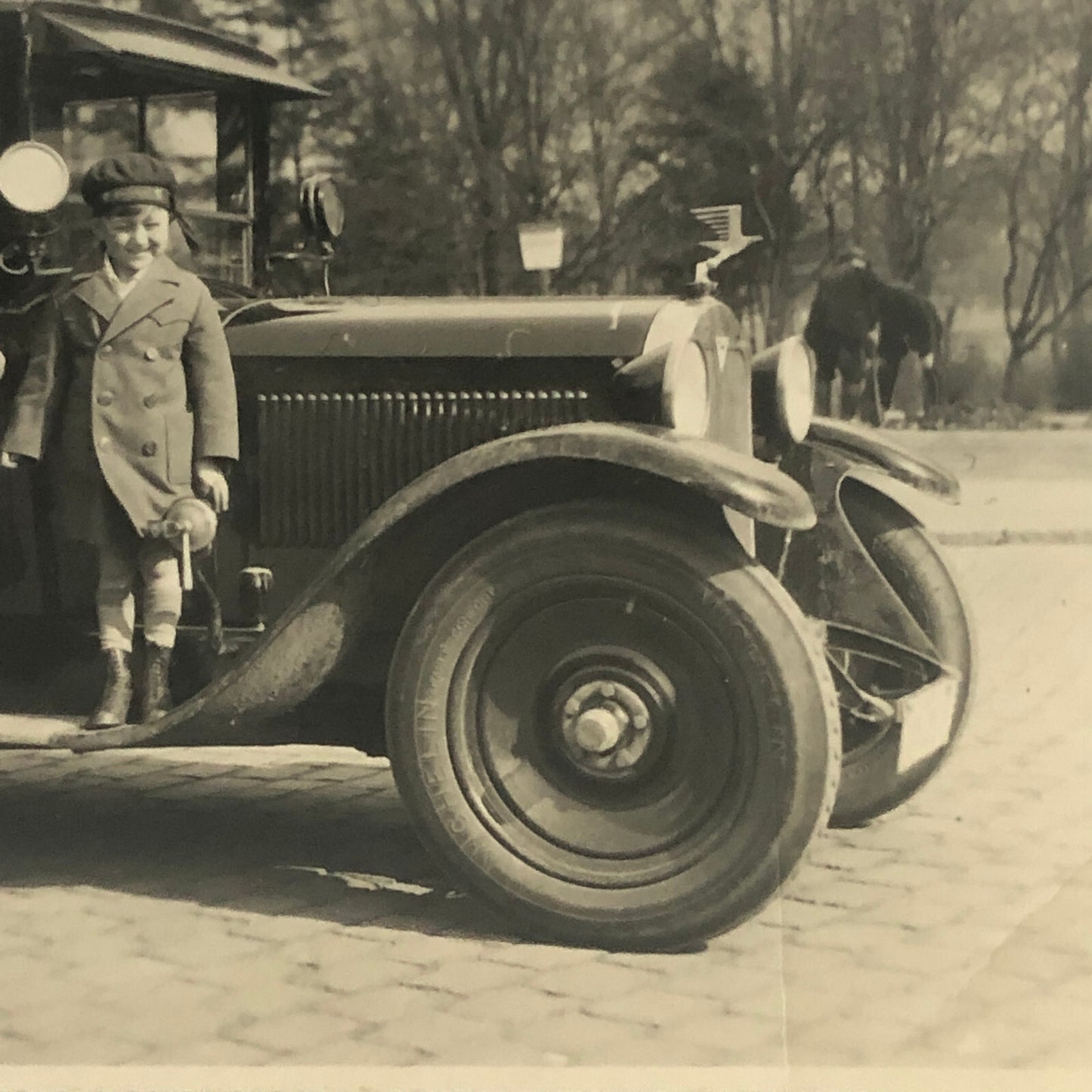 Vintage Photo Photograph Family with Classic Car Automobile Hood Ornament